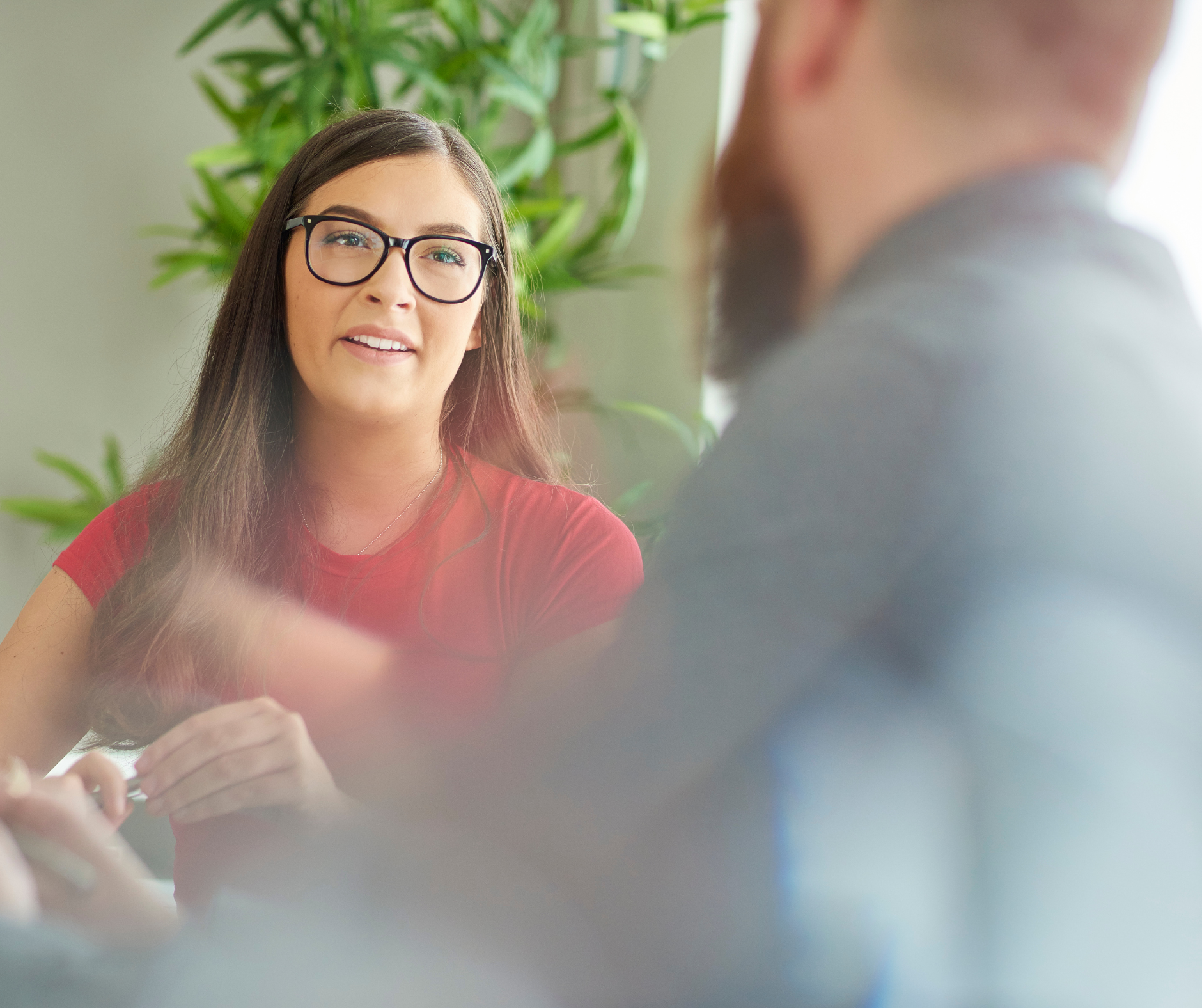 Two people in conversation