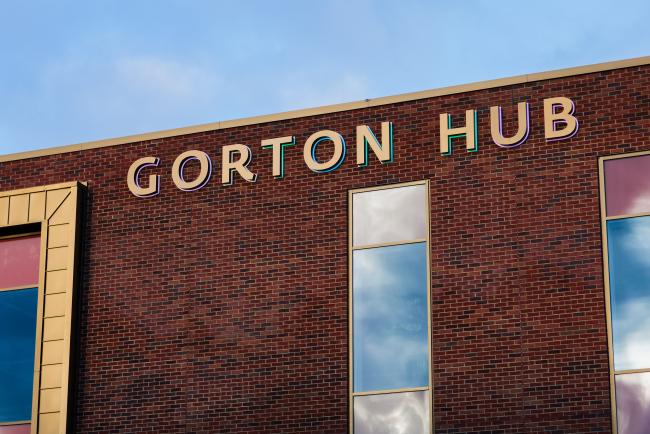 An external image of Gorton Hub's signage