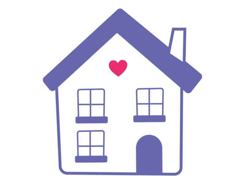 Cartoon image of a house with a heart