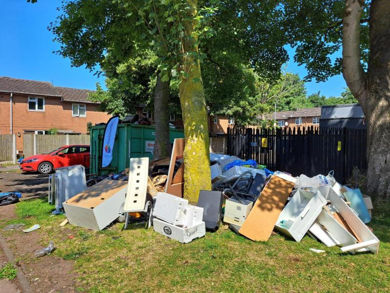 Waste and disused items left on a local estate in the Manchester area.